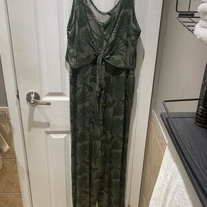 George Olive Leaf Pattern Jumpsuit